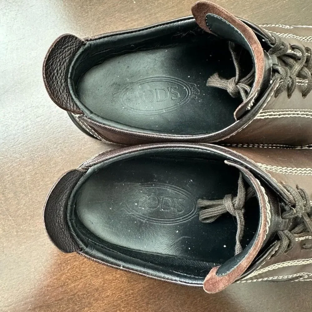 Tod's Oxford Driving Loafer Shoes Lace Up Brown City Men's Size EU 38 US 6.5